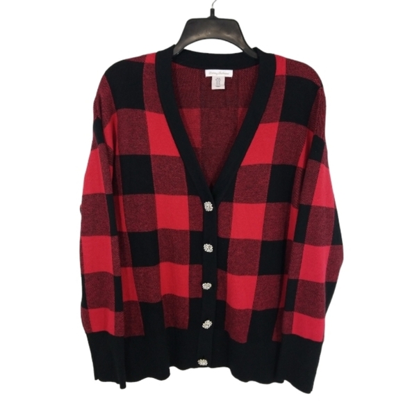 {Tommy Bahama} Buffalo Plaid Check Embellished Button Down Cardigan - Picture 5 of 15